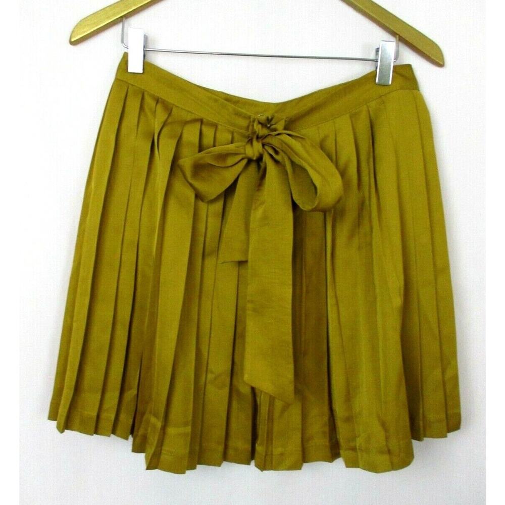 Gap Skirt Womens 2 Mustard Yellow Gold Pleated Silky Bow Trim Short Above Knee